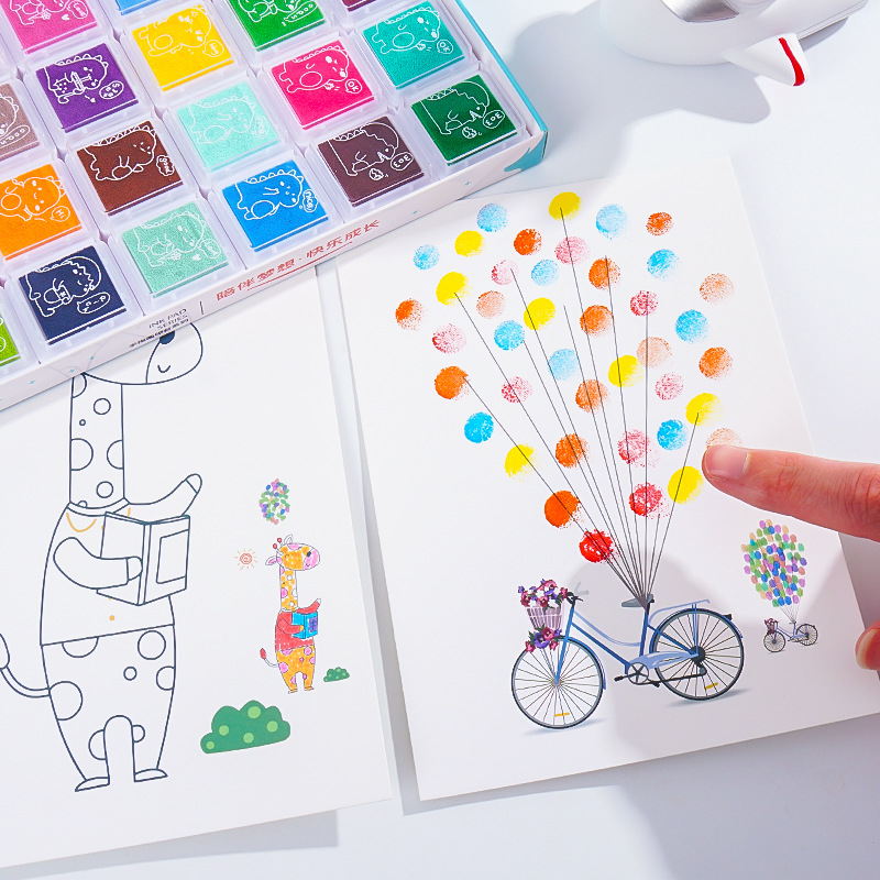 Finger Painting Art Set 30pcs Card 12 Colors Stamp Pad DIY Art Craft