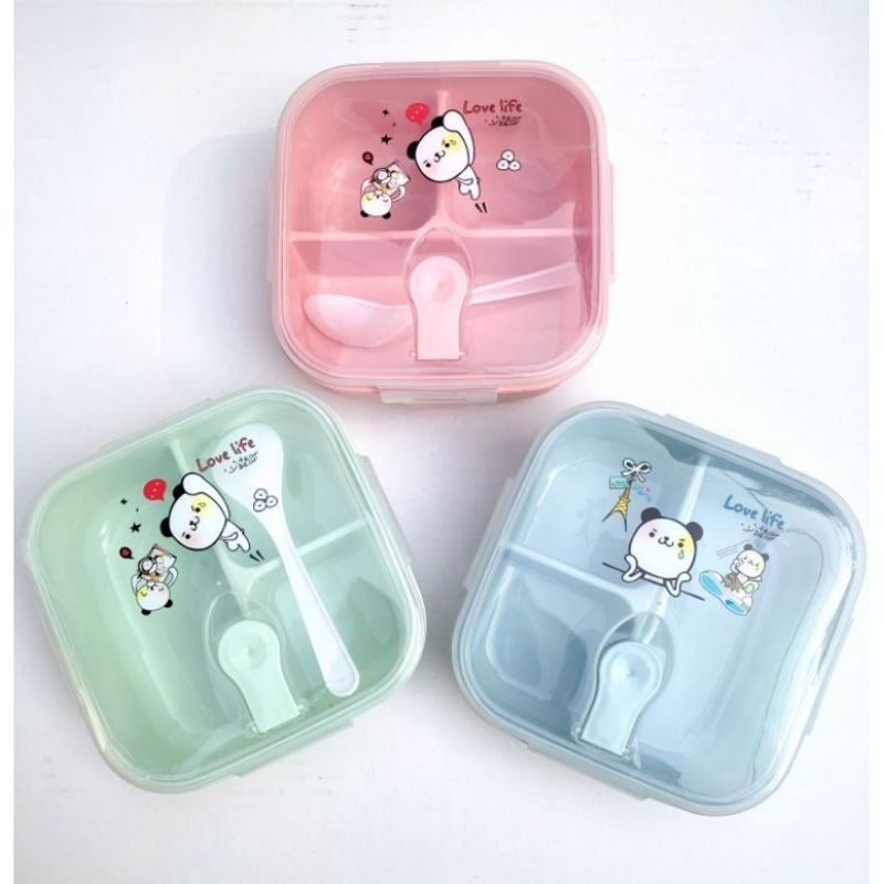 Kids Lunch Box Bekas Makanan Budak Dengan Sudu Tupperware Container 