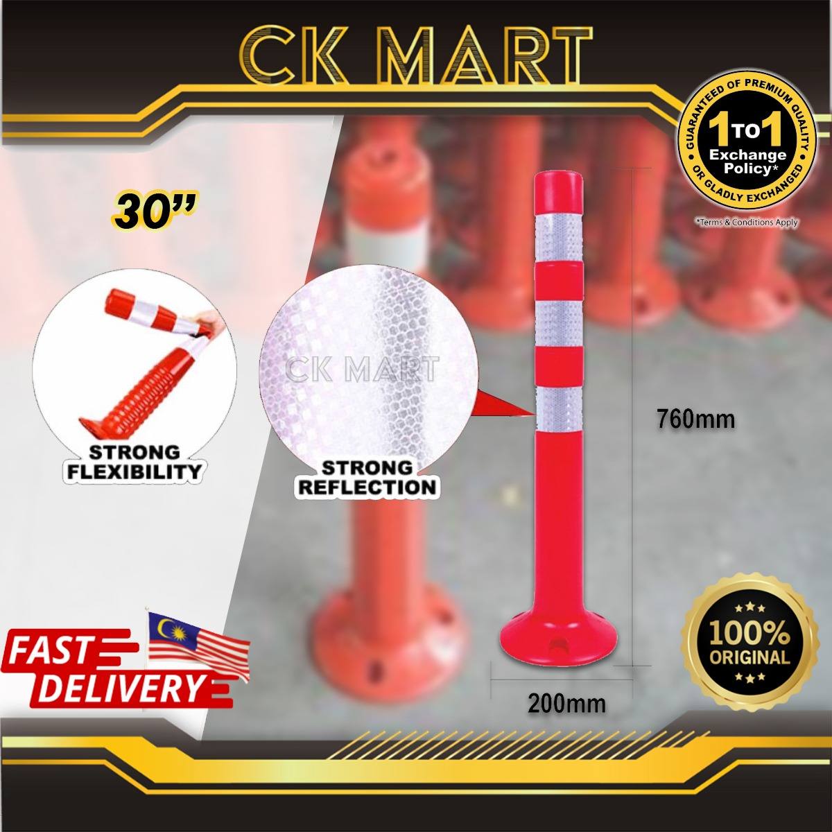 TRAFFIC CONE/ SAFETY CONE FLEXIBLE POLE/DELINEATOR POST QUALITY PU
