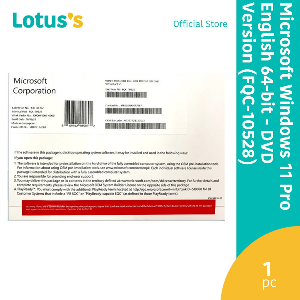 Microsoft Windows 11 Pro English 64-bit - DVD Version (FQC-10528 ...