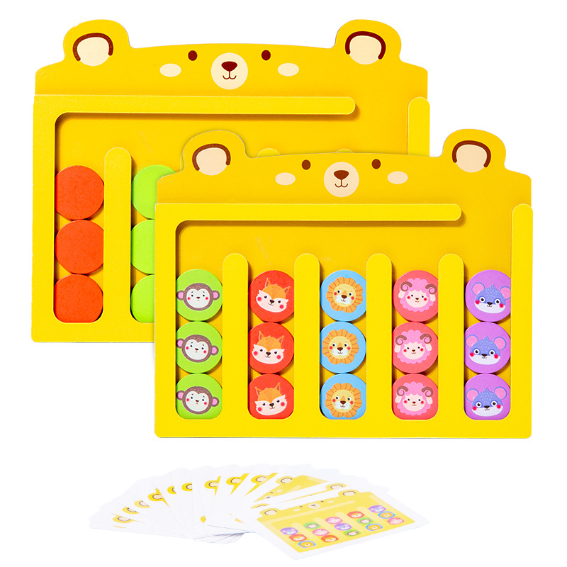 Montessori Learning Toys Slide Puzzle Color & Shape Matching Brain ...