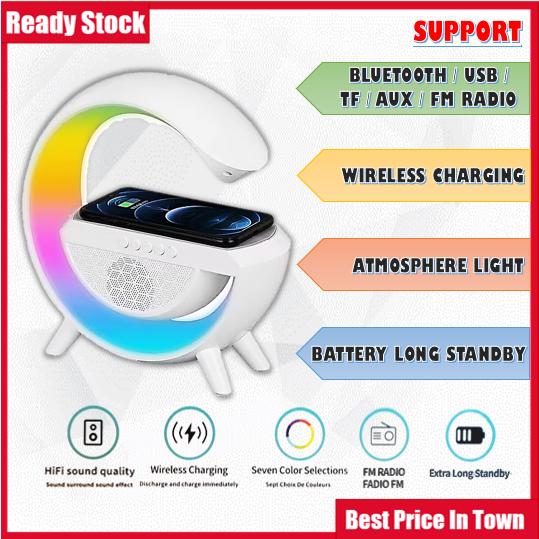 15W LED Atmosphere Light RGB Wireless Charger Bluetooth Speaker Table ...
