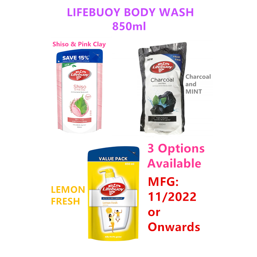 Lifebuoy Antibacterial Body Wash Refill Pack 850ml (Shiso & Pink Clay