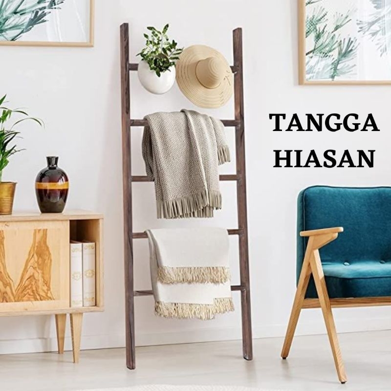 Tangga Hiasan kayu Penyangkut Sejadah Penyidai Ladder decoration rack ...