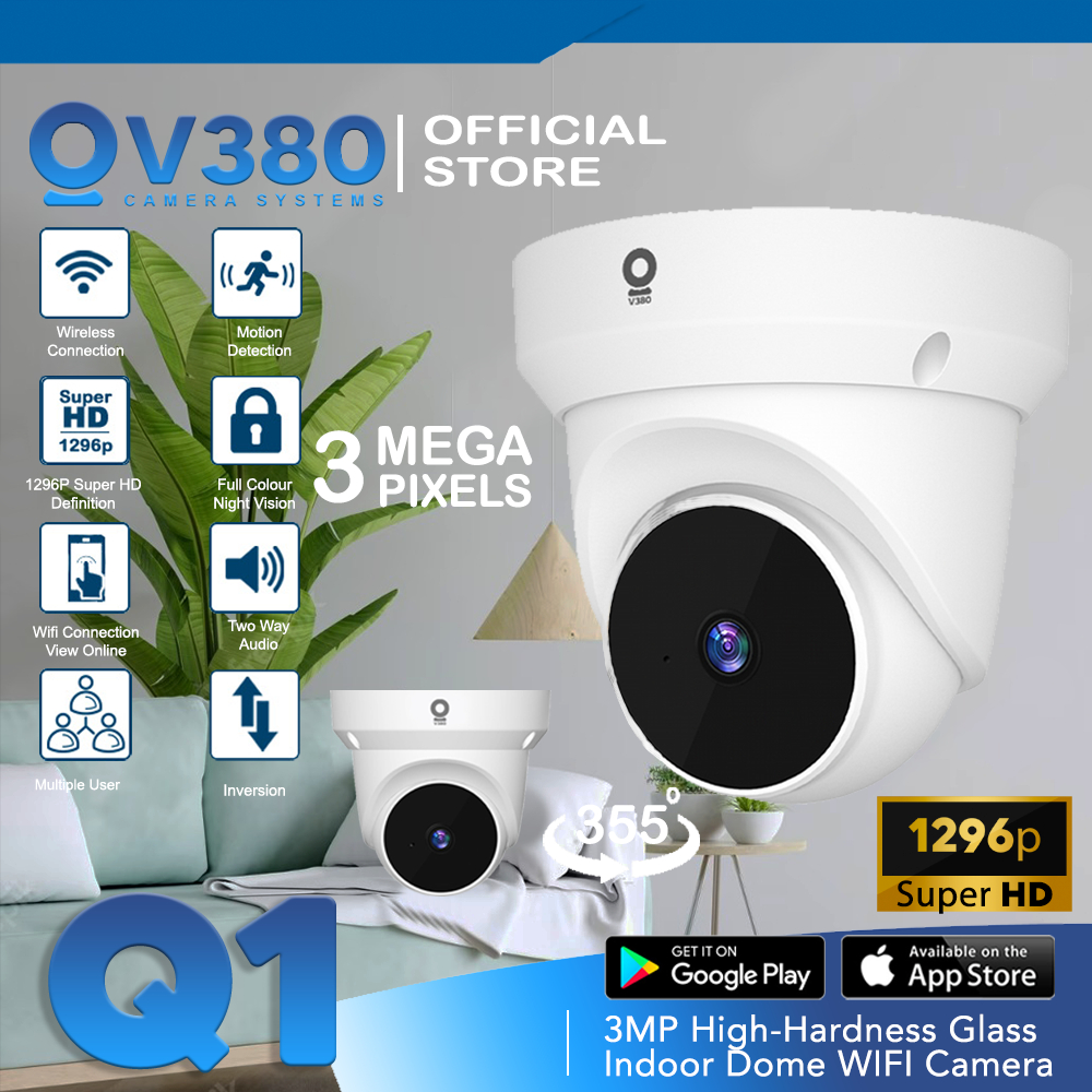 CCTV V380 Q1 3MP Modern Highhardness Glass Night Vision Indoor Dome