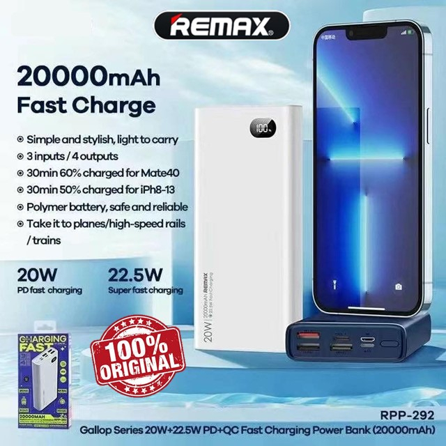Original Remax 20000 mAh Fast Charging Powerbank 22.5W Charge iPh ...