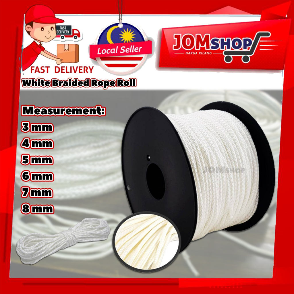 White Braided Rope Roll (3mm-8mm) Nylon Polyester Rope Tali Putih ...