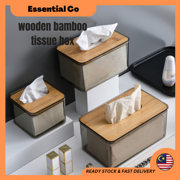 Wooden Bamboo Tissue Storage Box Napkin Tissue Kotak Tisu Dust Proof ...