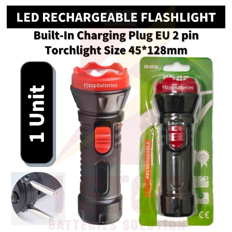 Portable ABS LED Torch Light Built-In Charging Plug Rechargeable 1W ...