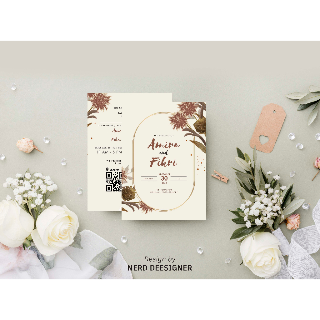 Template Kad Kahwin Floral, Instant Download & Customizable Canva ...