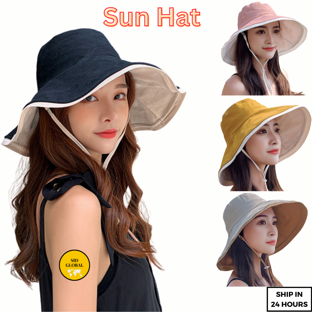 Sun Hat Women Bucket Hat Adjustable Beach Hat UV Double Sided Cap Topi