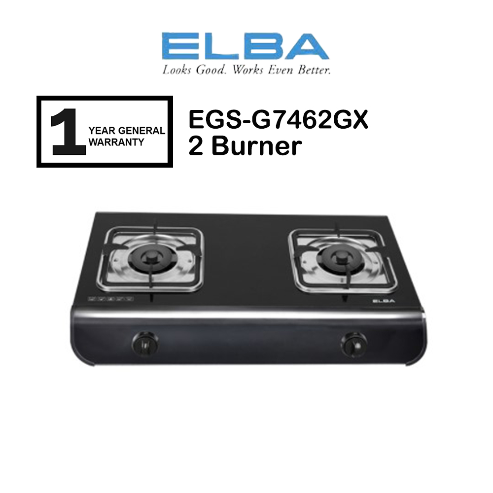 Elba 2 Burner Table Glass Gas Stove EGSG7462GX(BK) Tempered Glass Top