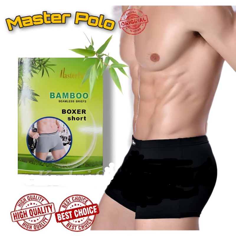 Masterpolo Bamboo Charcoal Boxer Underwear 2 Pcs in 1 Box Seluar Dalam  Lelaki Besar Quality Spender