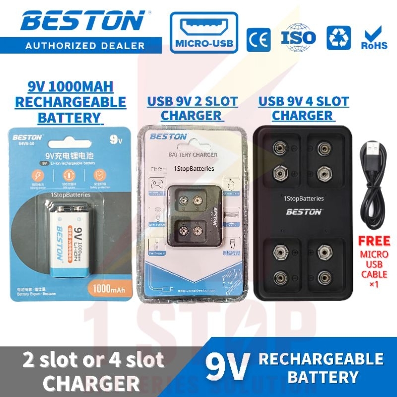 [Original] BESTON 9V 1000mAh Rechargeable Liion Battery, 2slot or