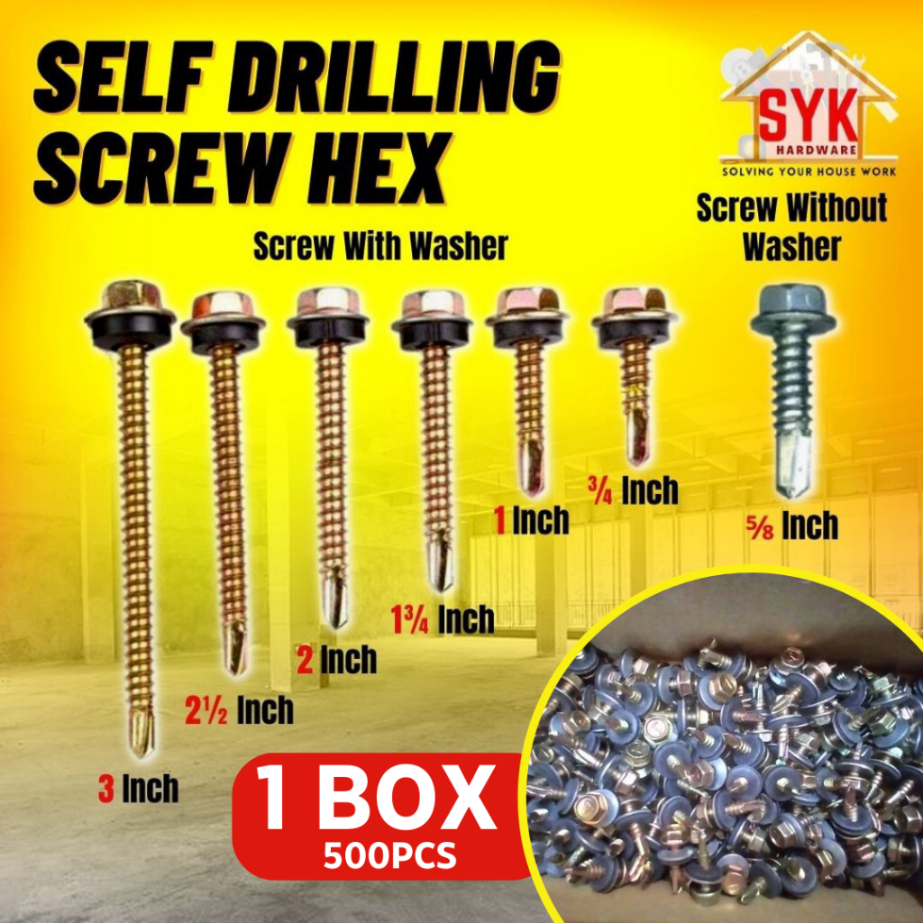 SYK Self Drilling Screw Hex With Screw Washer Without Washer 1Box