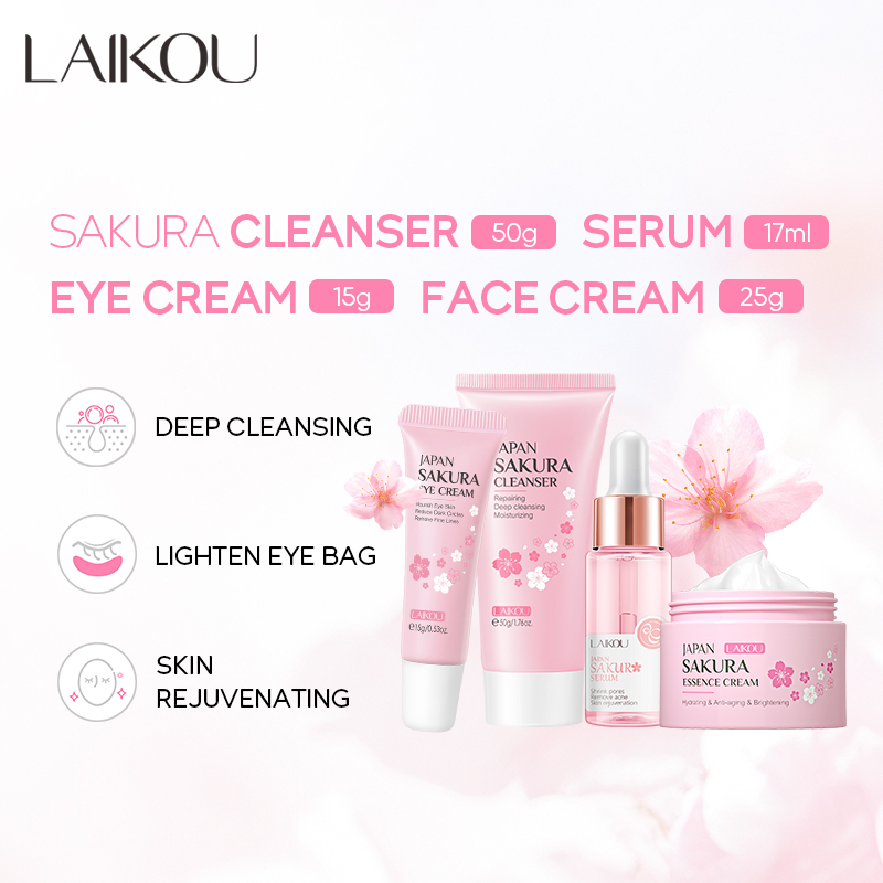 LAIKOU Japan Sakura Facial Cleanser Eye Cream Serum Cream Set