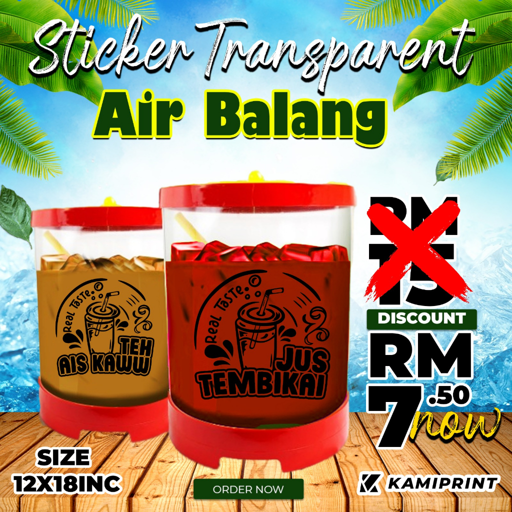 Sticker Air Balang Transparent 12 x 18 inch ( Boleh Custom Nama