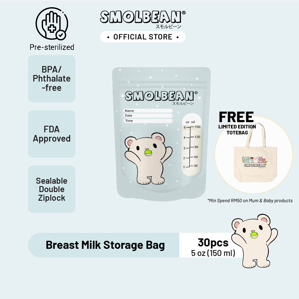 SMOLBEAN 5oz (150ml) Disposable Breast Milk Storage Bag with Sealable