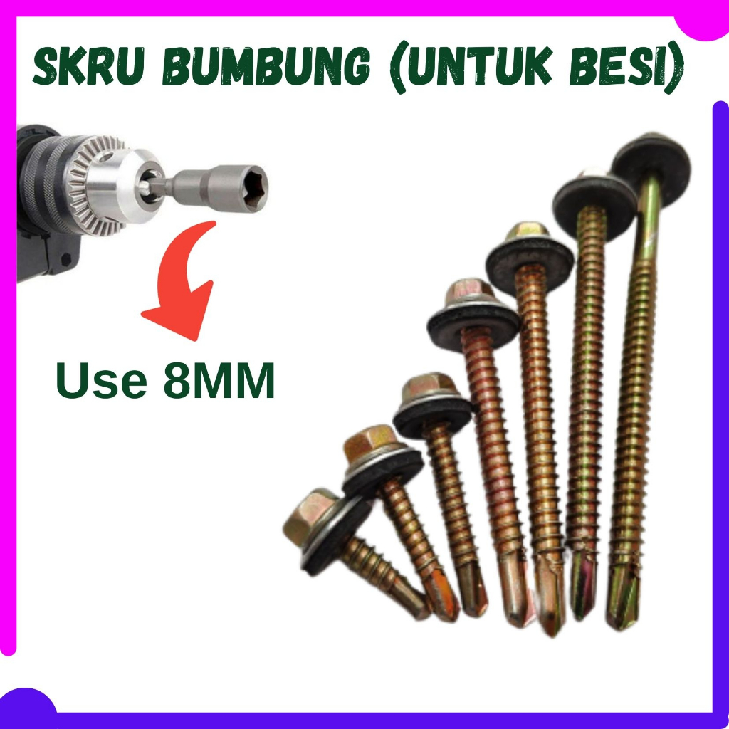 [10 Pcs] Skru Oning Awning Skru Atap Skru Bumbung Ikat Skru Besi Iron