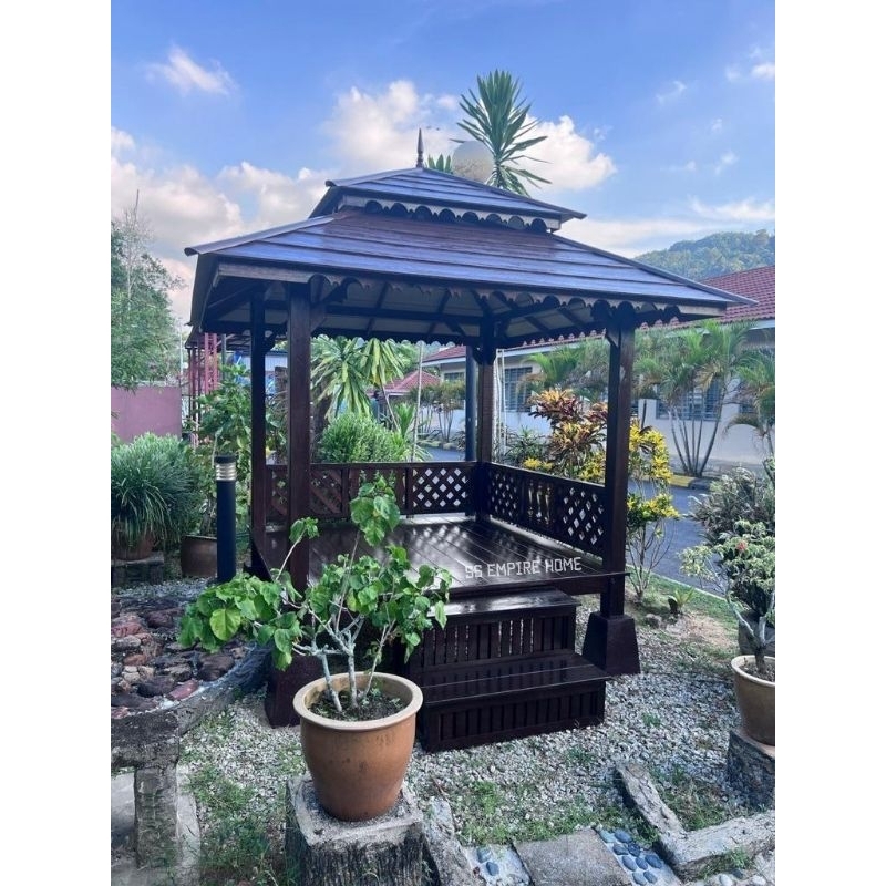 Gazebo 6x6 Double Roof Cengal Wood Pondok Kayu Handmade Outdoor Garden