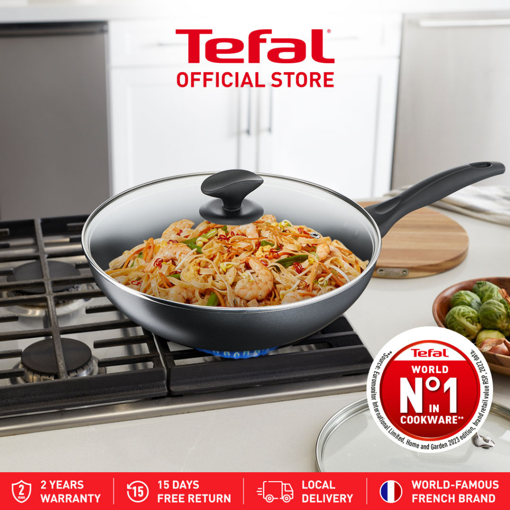 Tefal Cook & Clean Wokpan with lid 28cm (Nonstick Cookware, Titanium