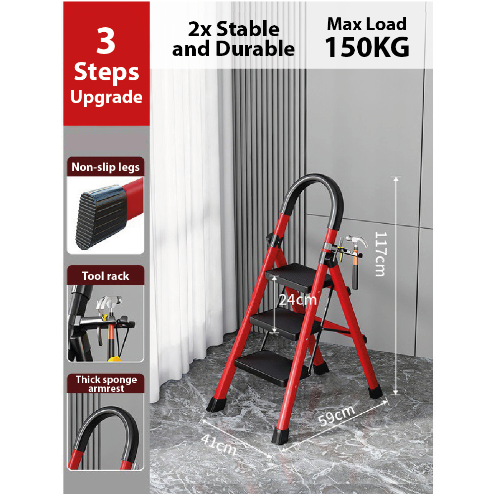 Ladder Foldable Tangga Lipat Murah Heavy Duty Stair Ladder Foldable 3 / 4 / 5 Step Multipurpose Steel Ladder Heavy Duty