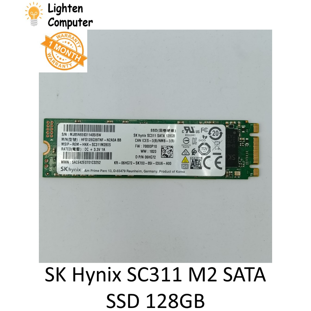 Refurbished SK Hynix M.2 2280 Internal SSD - 128GB Or 256GB, SATA 6Gb/s, For Laptop & PC