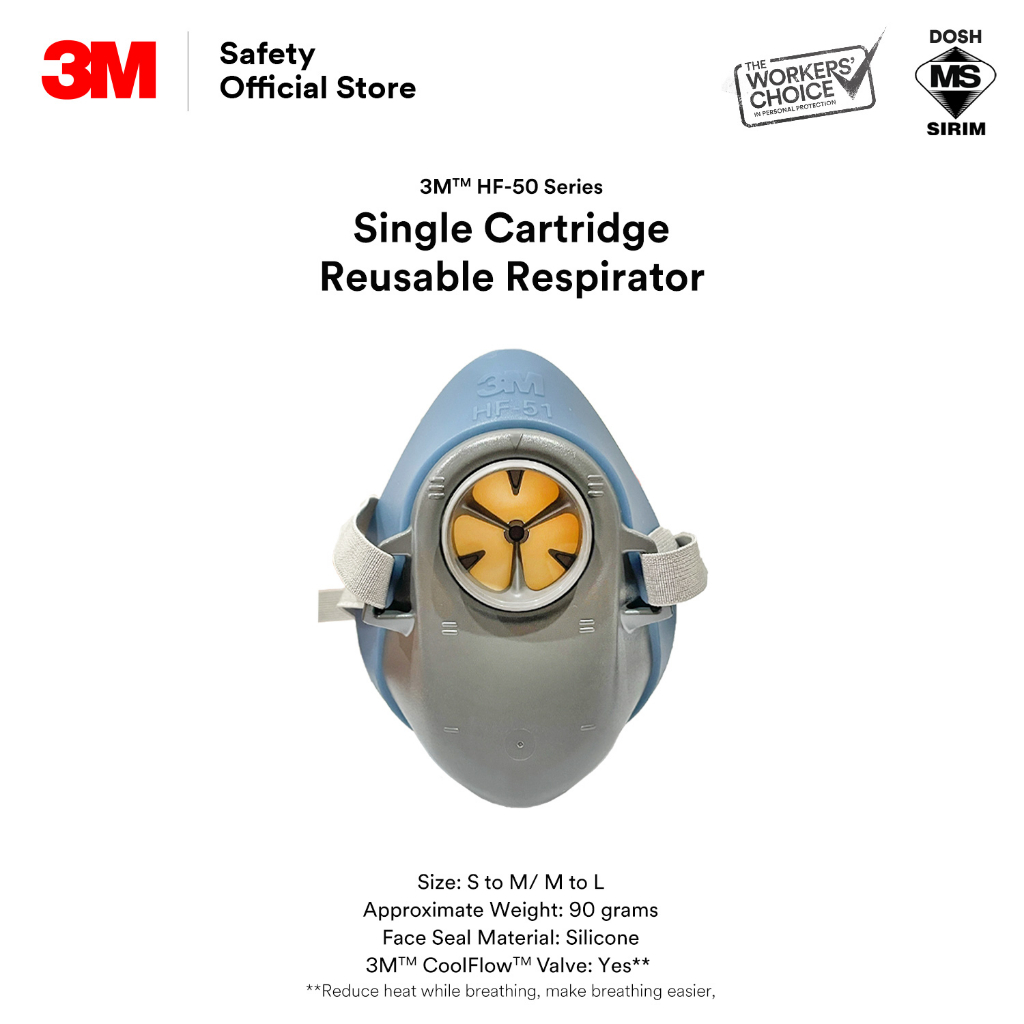 3M™ HF-50 Series Reusable Half Facepiece Single Cartridge Respirator HF ...