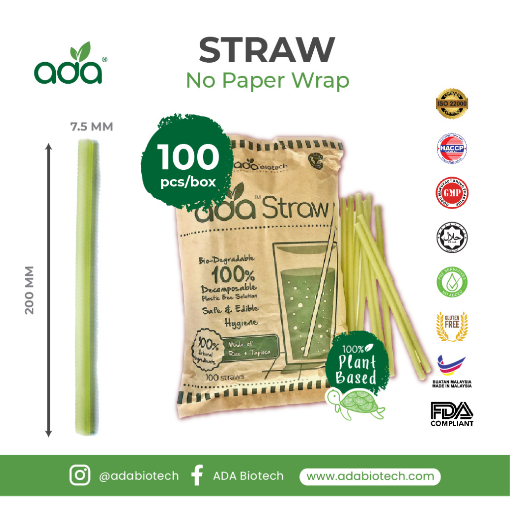 ADA STRAW 7.5mm (100 pcs/pack) 100% Food Based Ingredients ...