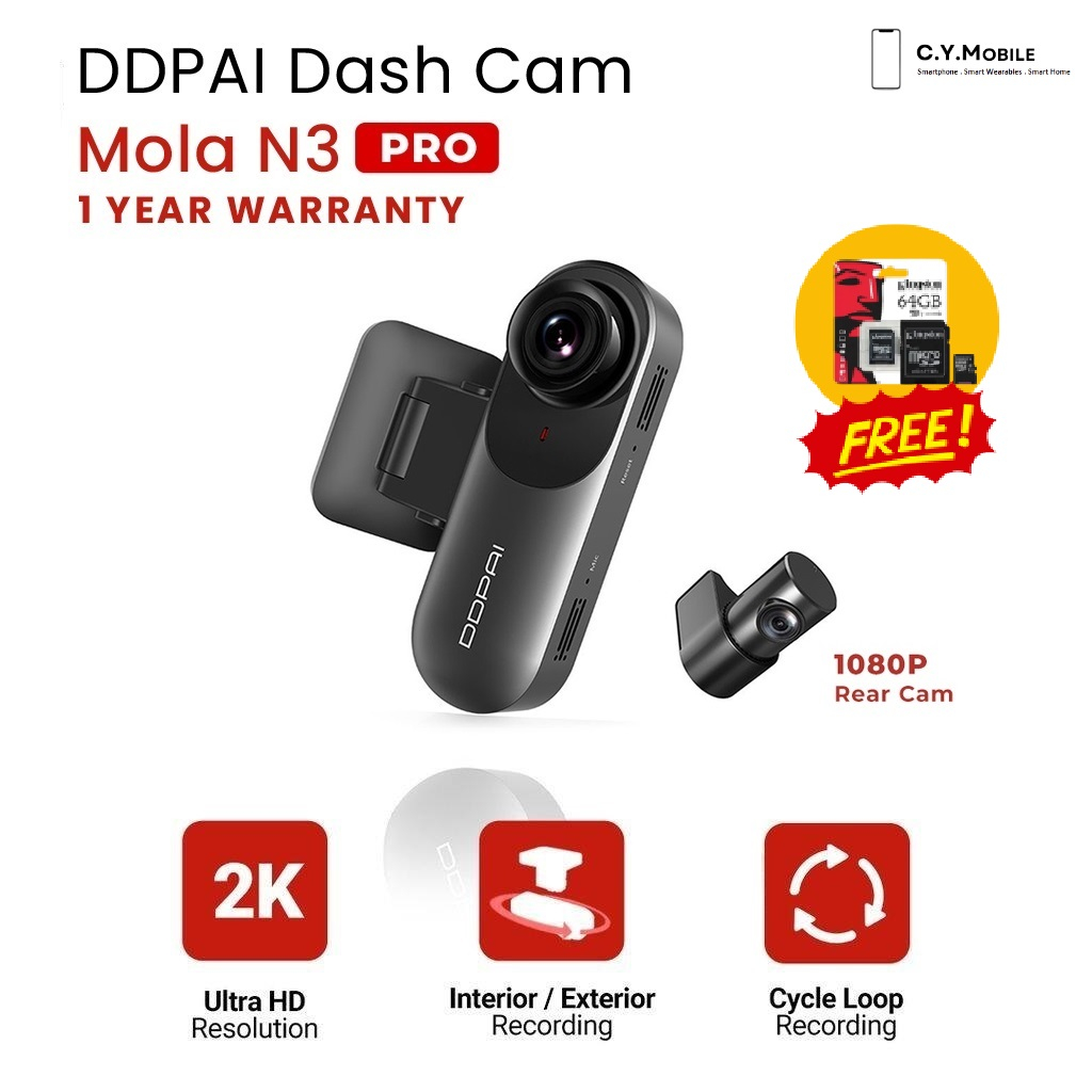 N3 2K 1600P Front and Rear Dash Cam - DDPAI