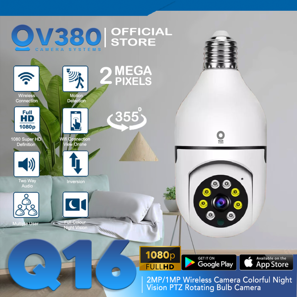 light bulb v380 for linux CCTV V380 Q16 2MP 1080P 1MP 720P Night Vision PTZ Rotating Bulb
