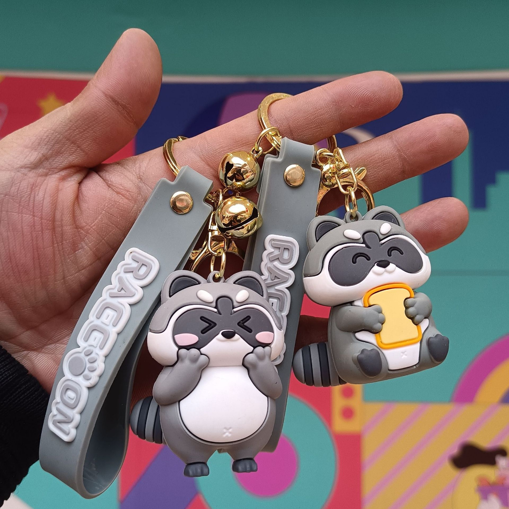 Raccoon Keychain with Ring Bell Premium With Multiple Holder Key chain ...