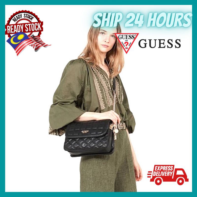 Guess Vikky Large Tote Black shopper bag with a sachet 2in1 - Guess - Torby  