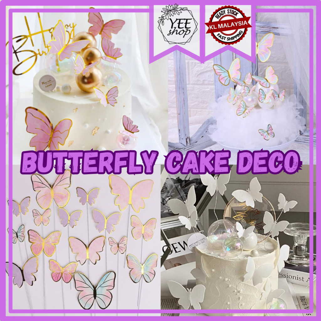 | Cake Decoration | Butterfly Pink Purple White Gold Cake Topper 10pcs ...