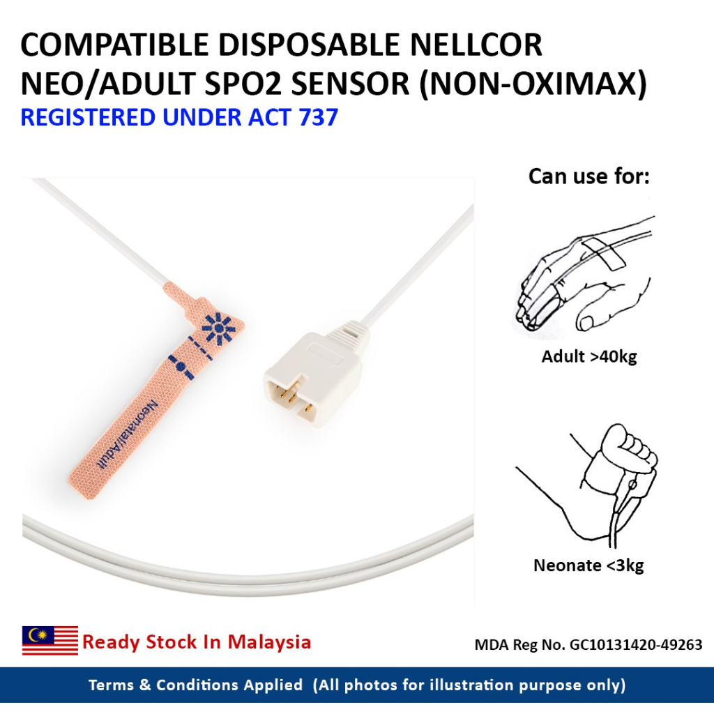 [𝐌𝐃𝐀 𝐀𝐏𝐏𝐑𝐎𝐕𝐄𝐃] Compatible Disposable Nellcor Neo Adult SpO2 Sensor Non ...