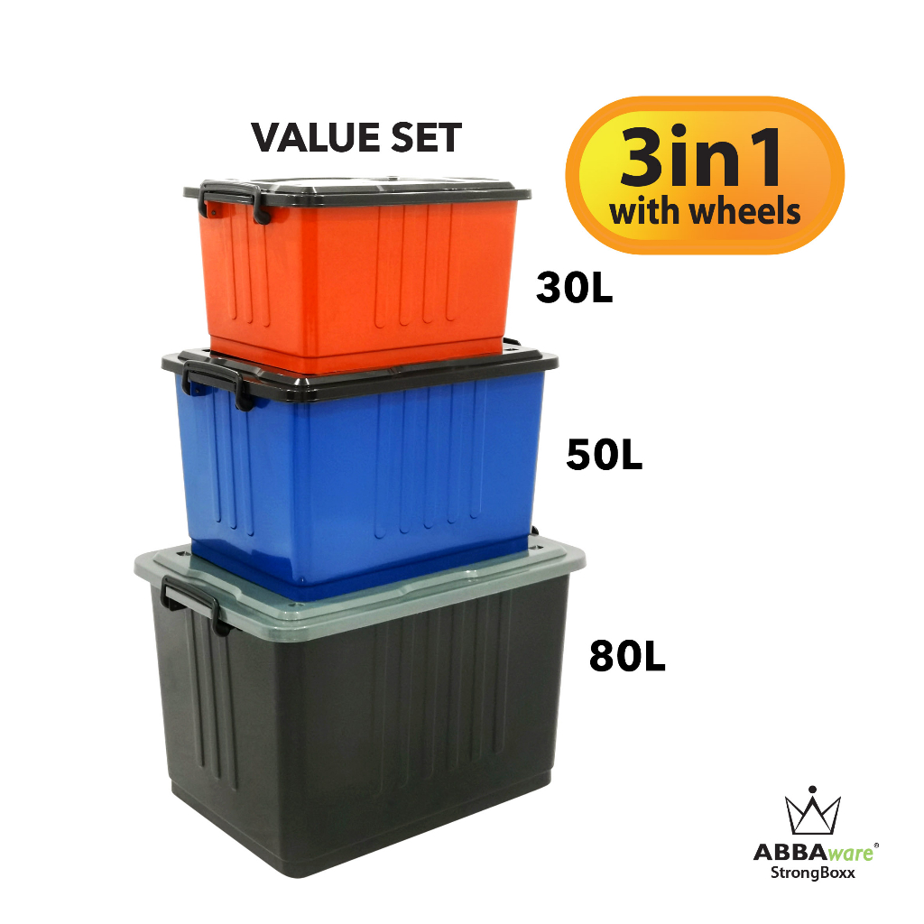 Abbaware Storage Box(30L/50L/80L)/Kotak Simpanan dengan roda/Storage Box with wheels/ Bekas Simpanan /Storage container