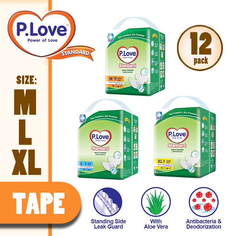 P.Love Standard Adult Tape Diapers - L10 / M10 / XL8 (12 Packs ...