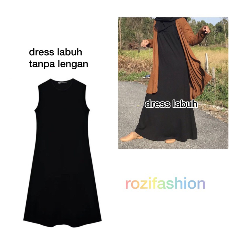 DRESS LABUH TANPA LENGAN/JUBAH/LONG INNER MUSLIMAH /DRESS TANPA LENGAN