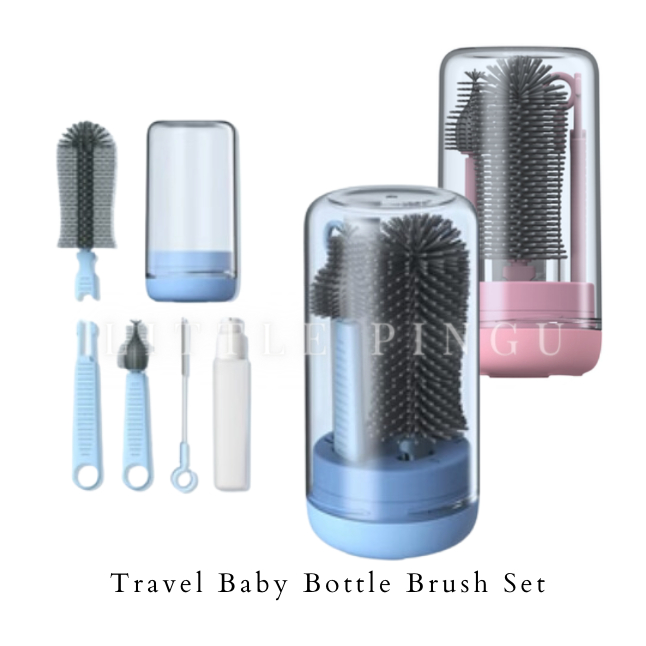 Travel Baby Bottle Brush Set with Extendable Liquid Silicone Bottle