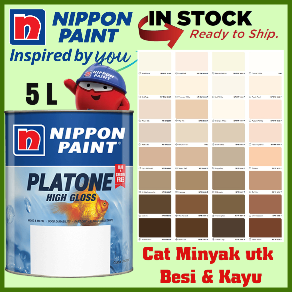 SINAR NIPPON PLATONE GLOSS PAINT 5L WOOD DOOR & METAL GATE / CAT MINYAK ...