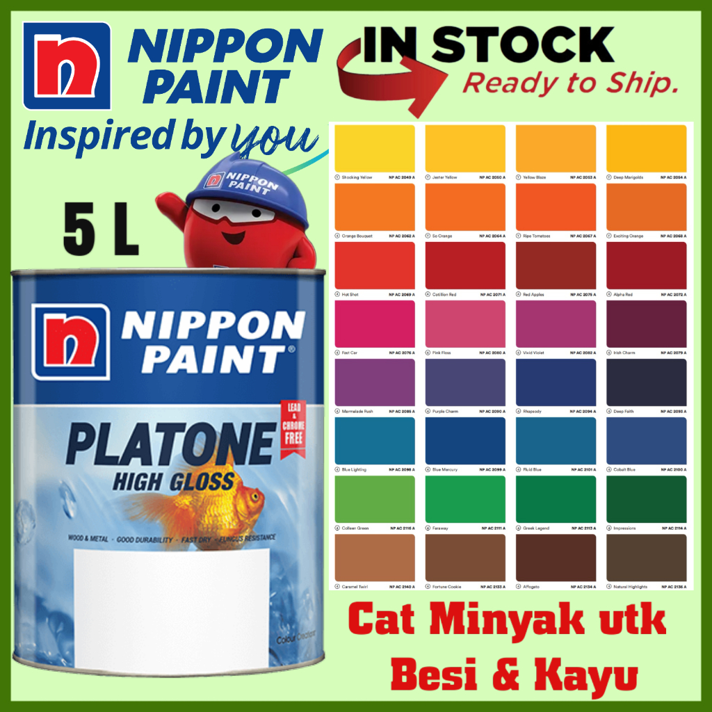 SINAR NIPPON PLATONE GLOSS PAINT 5L WOOD DOOR & METAL GATE / CAT MINYAK ...