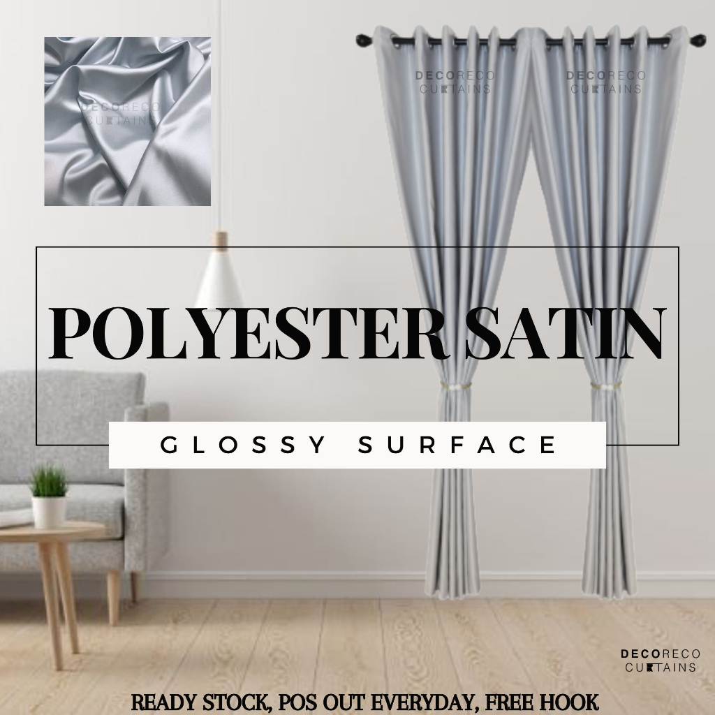 LTD RAYA 25/2 POLYESTER SATIN Langsir Ready Made Warna LIGHT GREY