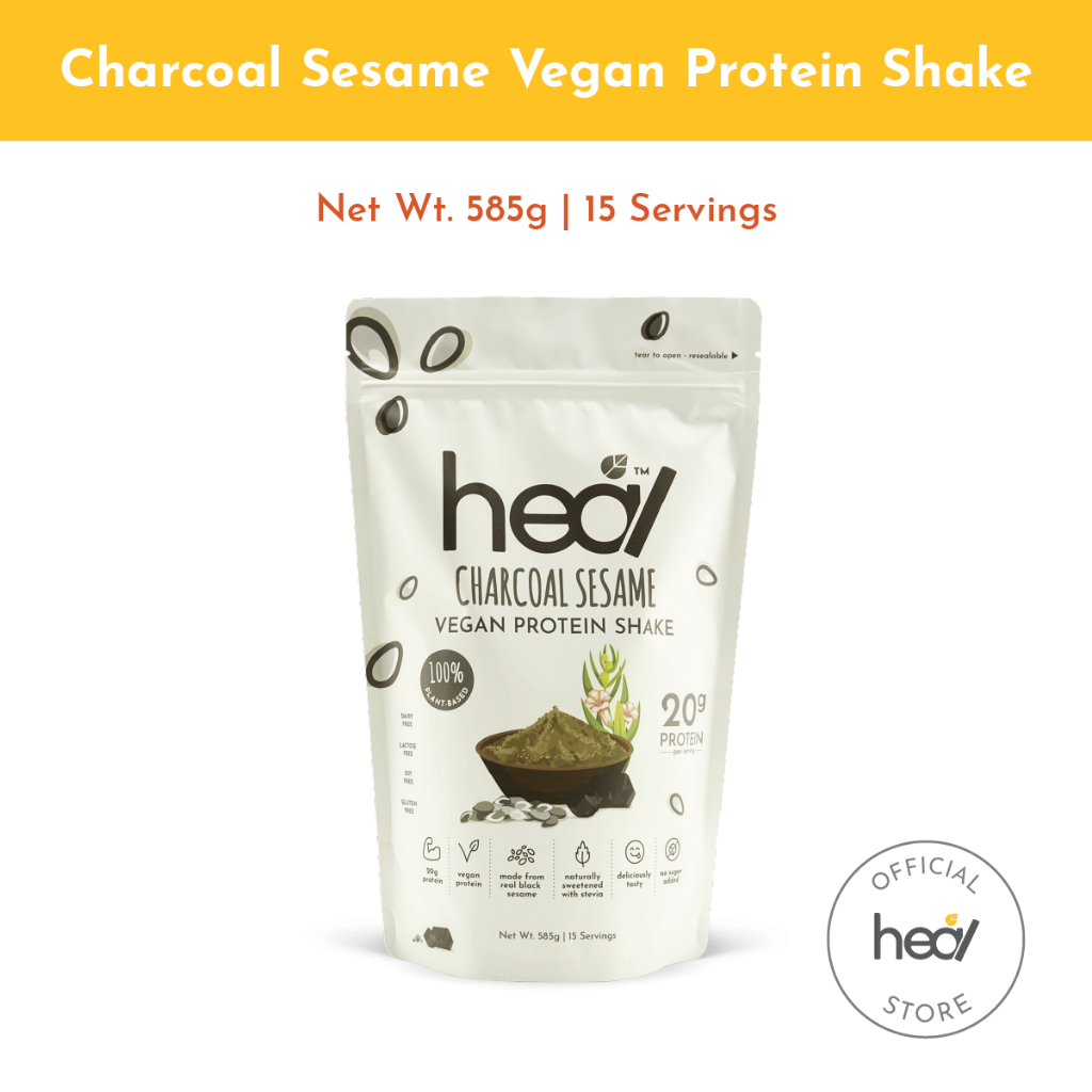 Heal Charcoal Sesame Vegan Pea Protein Shake Plant Based Powder ...