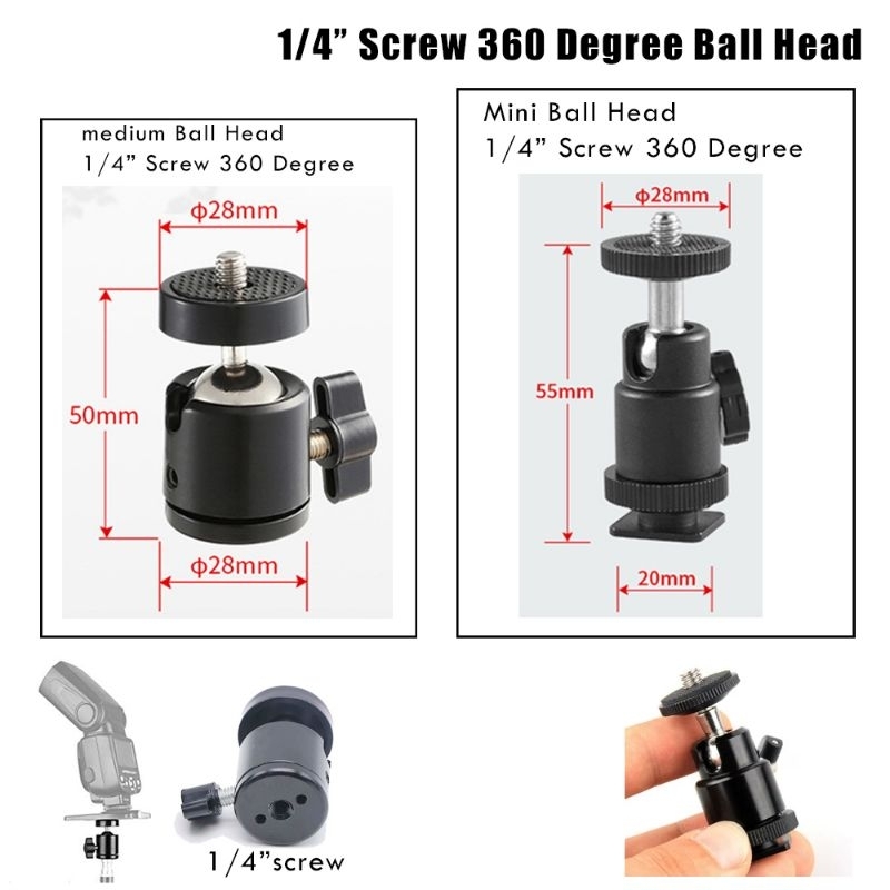 1/4" Ball Head Mount Screw Swivel DSLR Camera Tripod Ball Head Lock