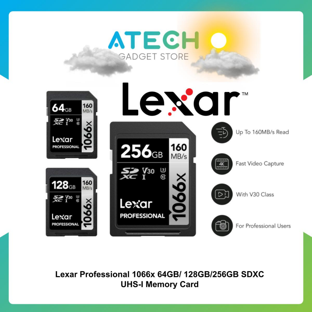 Lexar 64GB 128GB 256GB Professional 1066x SDXC V30 UHSI A2 U3