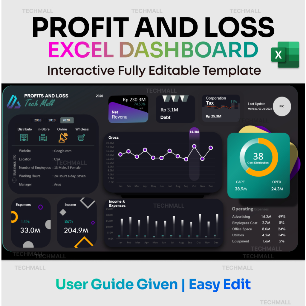 Profit and Lost Excel Interactive Dashboard | Fully Editable | Your ...