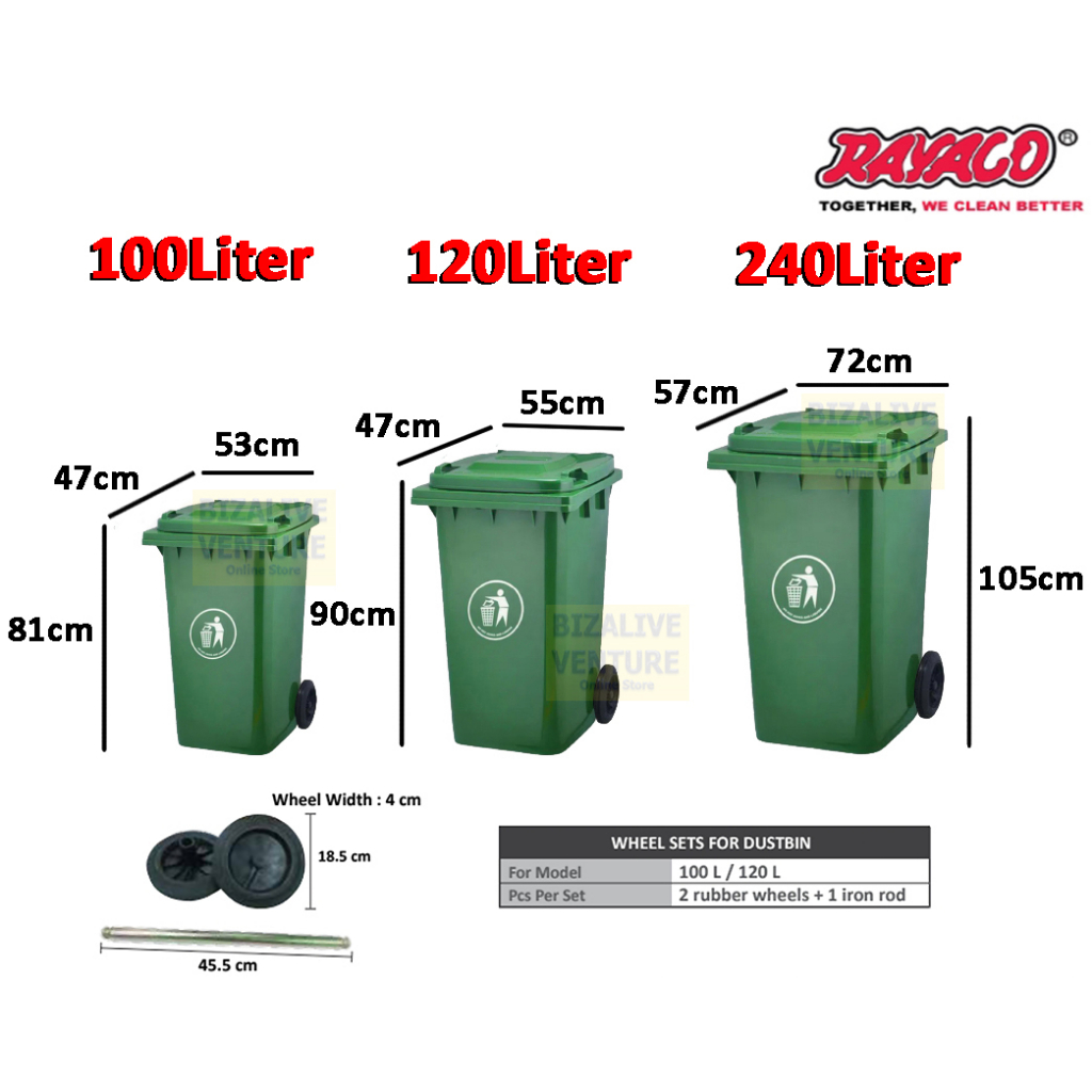 Heavy Duty Garbage Bin With Wheels 100lt 120lt 240lt Green Garbage Bin Outdoor Tong 2616