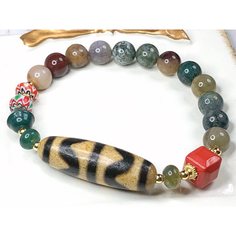 Tibetan Dzi Beads Double Tiger Teeth Dzi Beads 藏传老矿牙黄