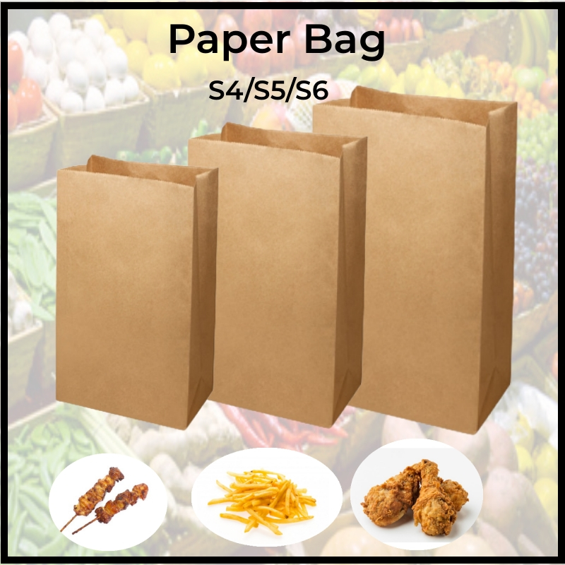 Beg Kertas makanan coklat(100 pcs±)/Food Paper bag Brown/Gift bag/Kraft ...