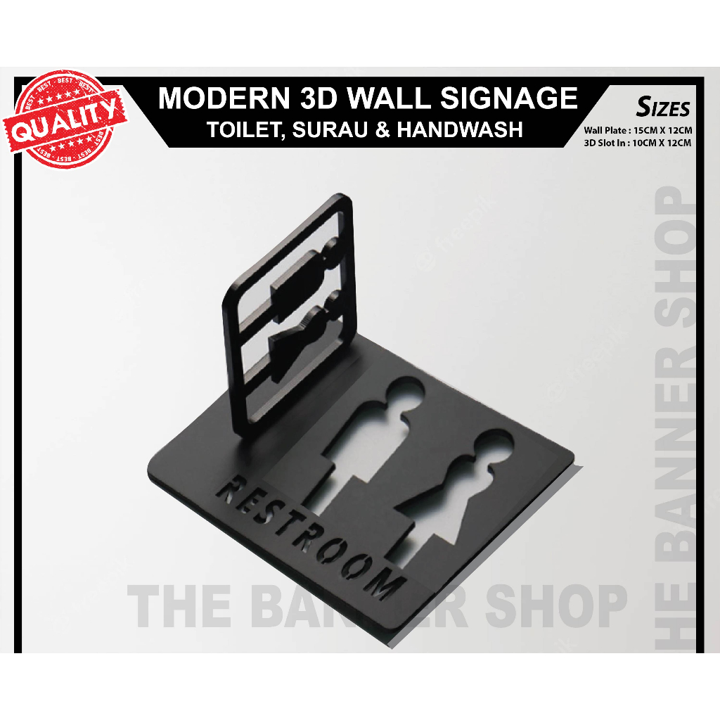 3D Toilet Signage, Surau Sign, HandWash Sign, Modern 3D Acrylic Signage